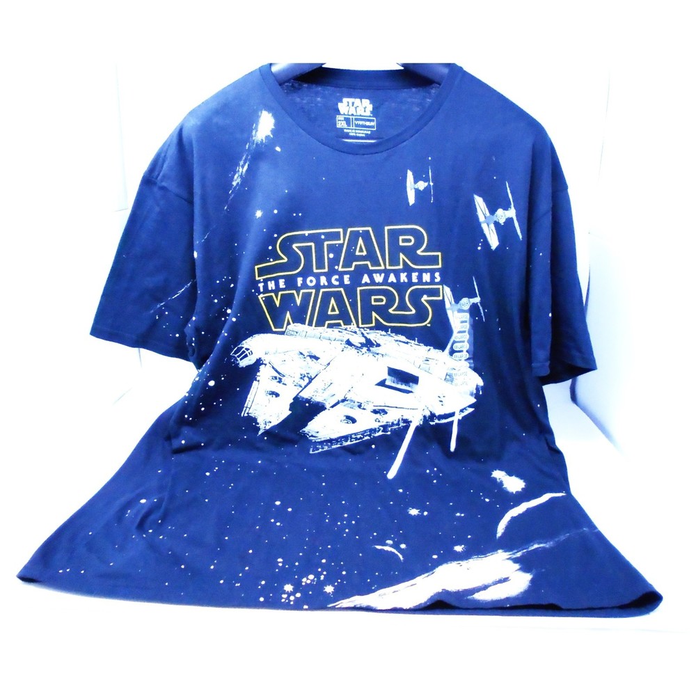 New Star Wars "The Force Awakens" Black T-Shirt Millenium Falcon Size 2XL